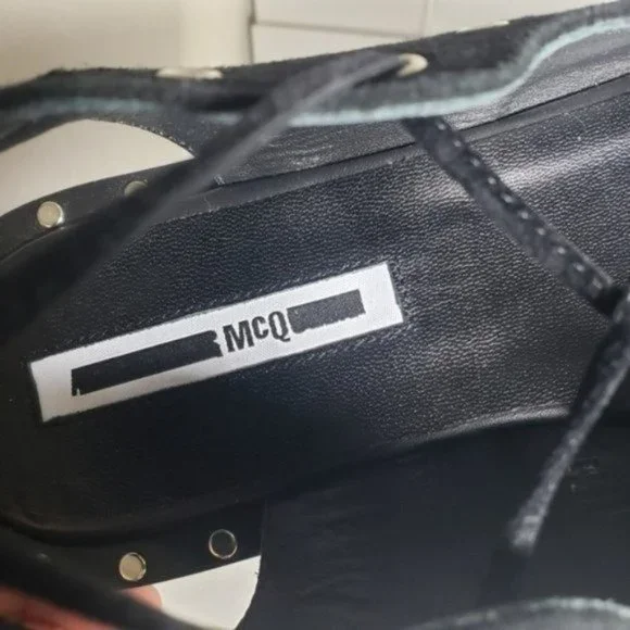 McQ Alexander McQueen Black Open Toe Lace Up Flats - Picture 11 of 12